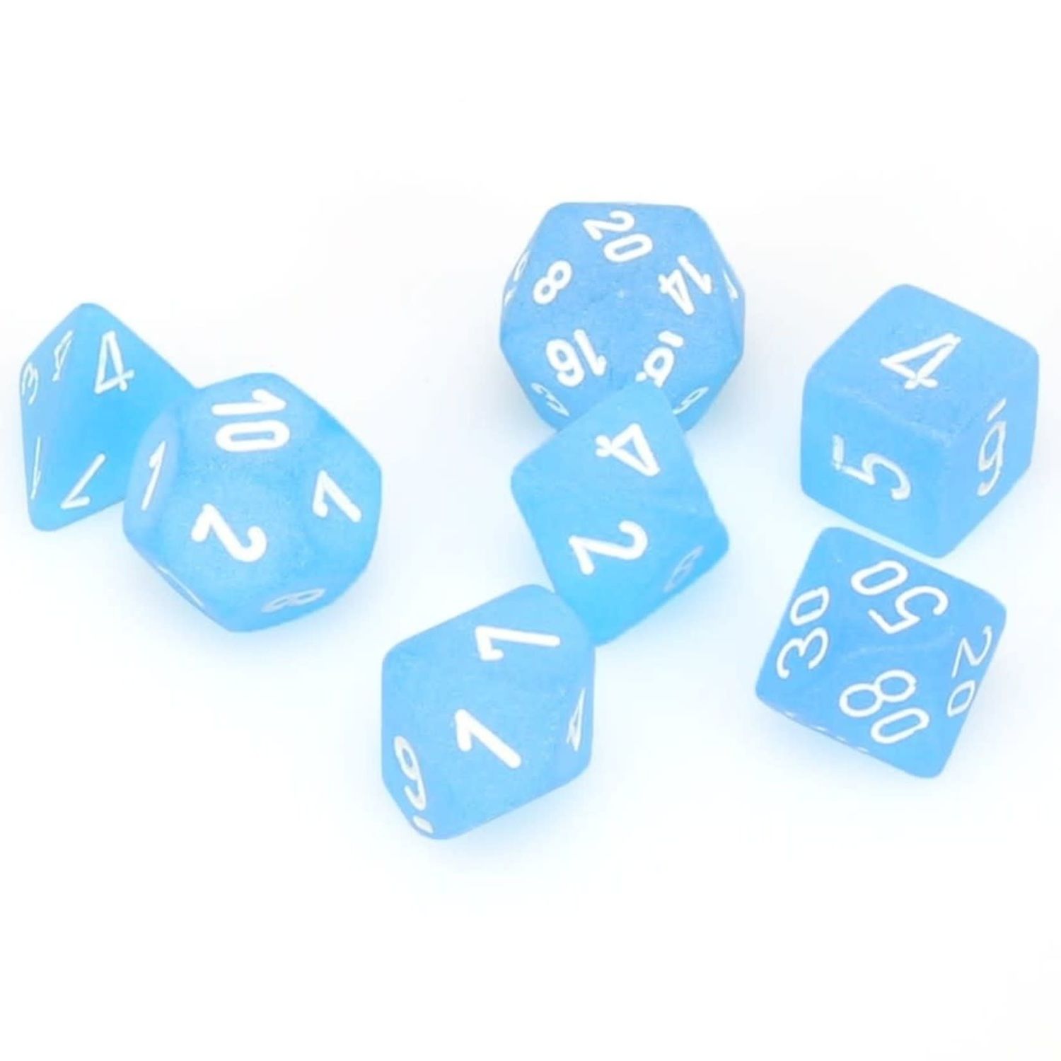 chx DICE SET 7 MINI FROSTED CARIBBEAN BLUE
