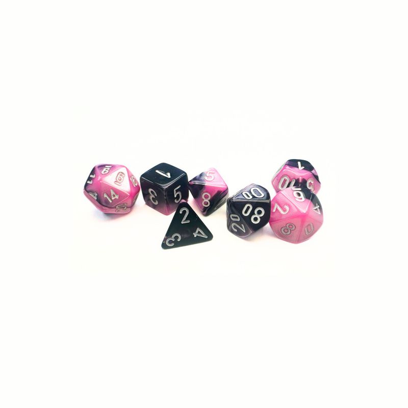 chx DICE SET 7 MINI GEMINI BLACK-PINK w/ WHITE