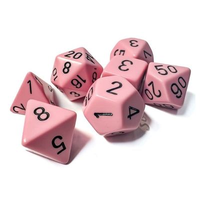 chx DICE SET 7 OPAQUE PASTEL PINK w/ BLACK