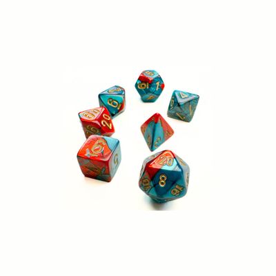 chx DICE SET 7 MINI GEMINI RED-TEAL w/ GOLD