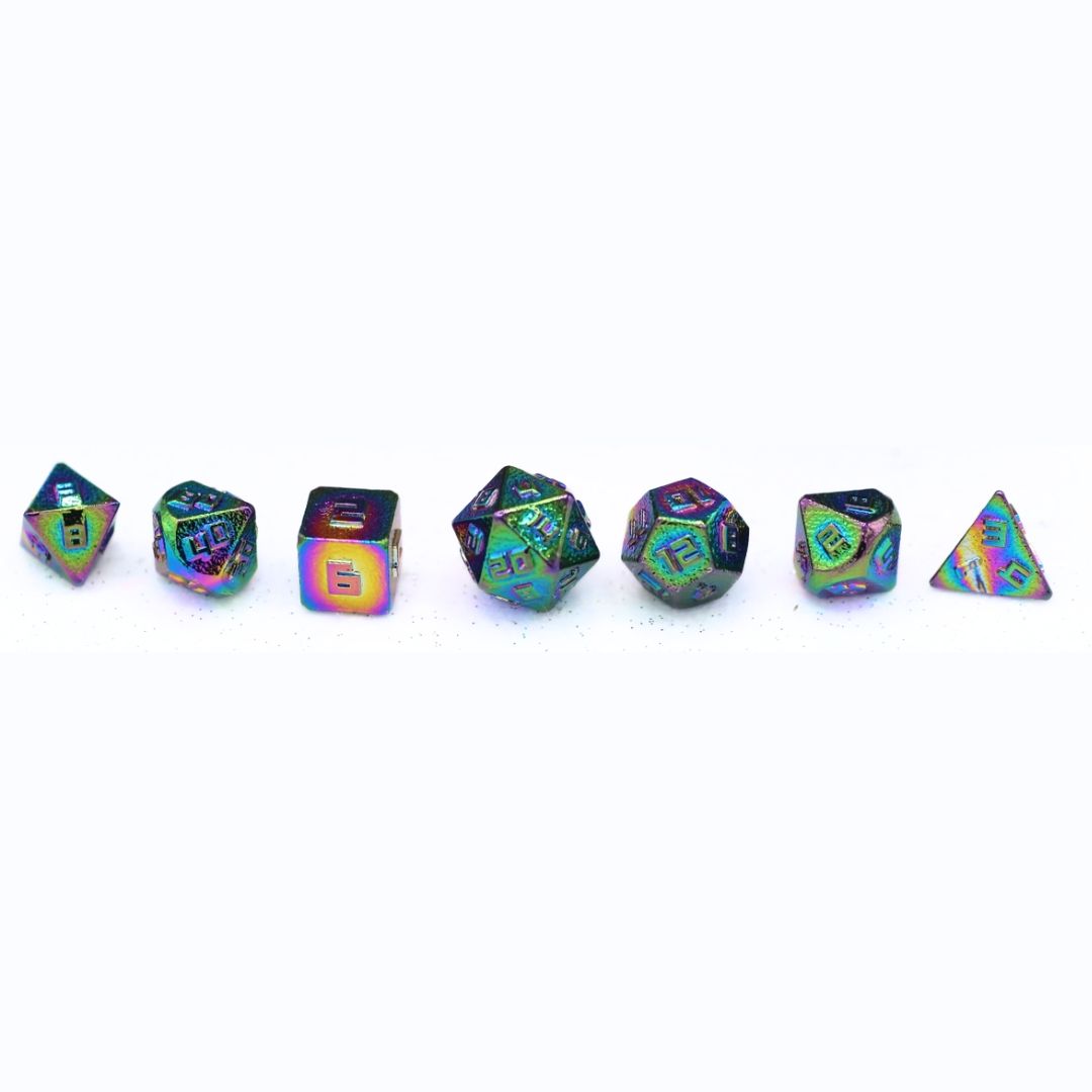 hym DICE SET 7 METAL MINI 10mm RAINBOW