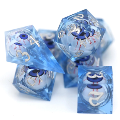 hym DICE SET 7 RESIN CAPTURED MAGIC ALWAYS WATCHING BLUE EYES