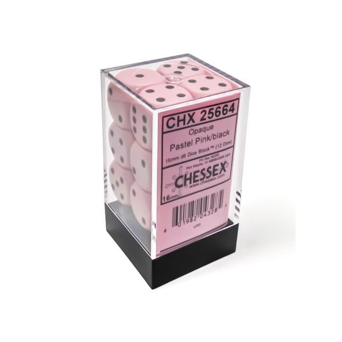 DICE SET D6 16mm OPAQUE PINK w/BLACK