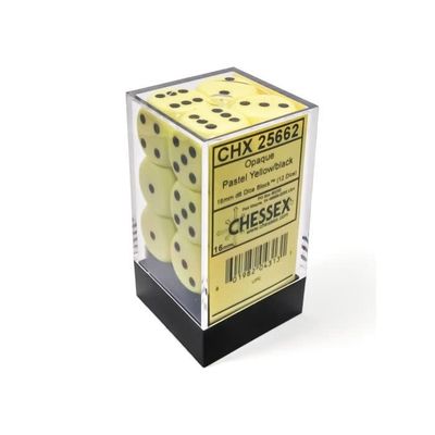 DICE SET D6 16mm OPAQUE PASTEL YELLOW w/ BLACK