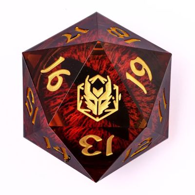 DICE D20 55mm SHARP EDGED - RED BEHOLDER EYE