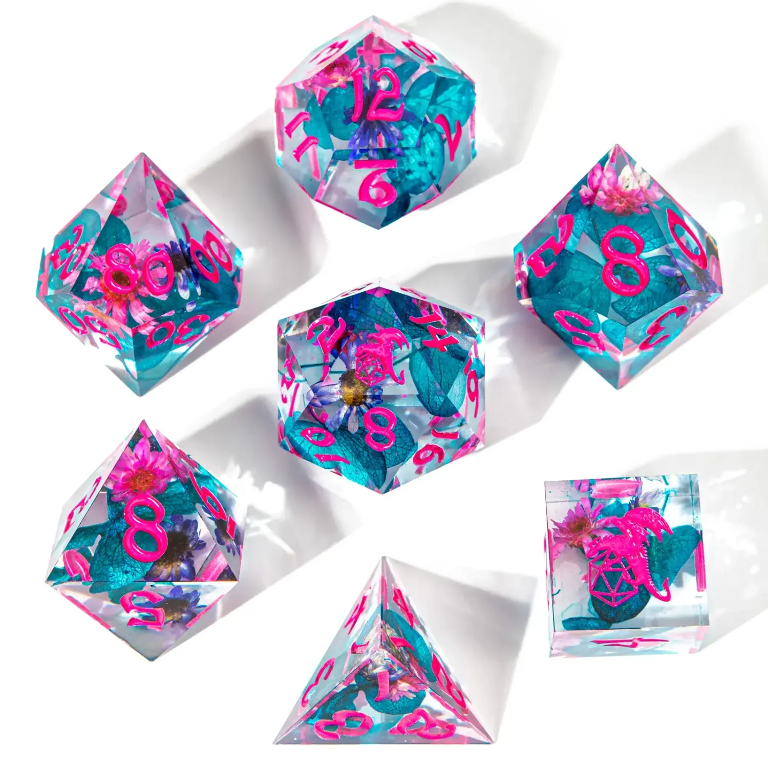 hym DICE SET 7 RESIN CAPTURED MAGIC VAPOR WAVE BLOSSOM