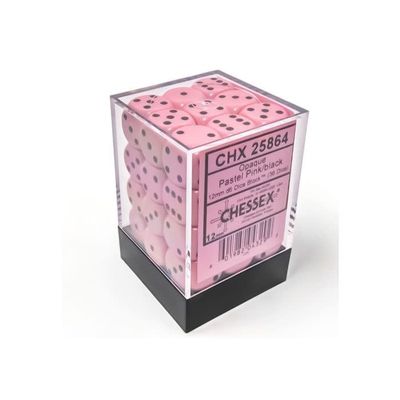 DICE SET D6 12mm OPAQUE PASTEL PINK w/ BLACK