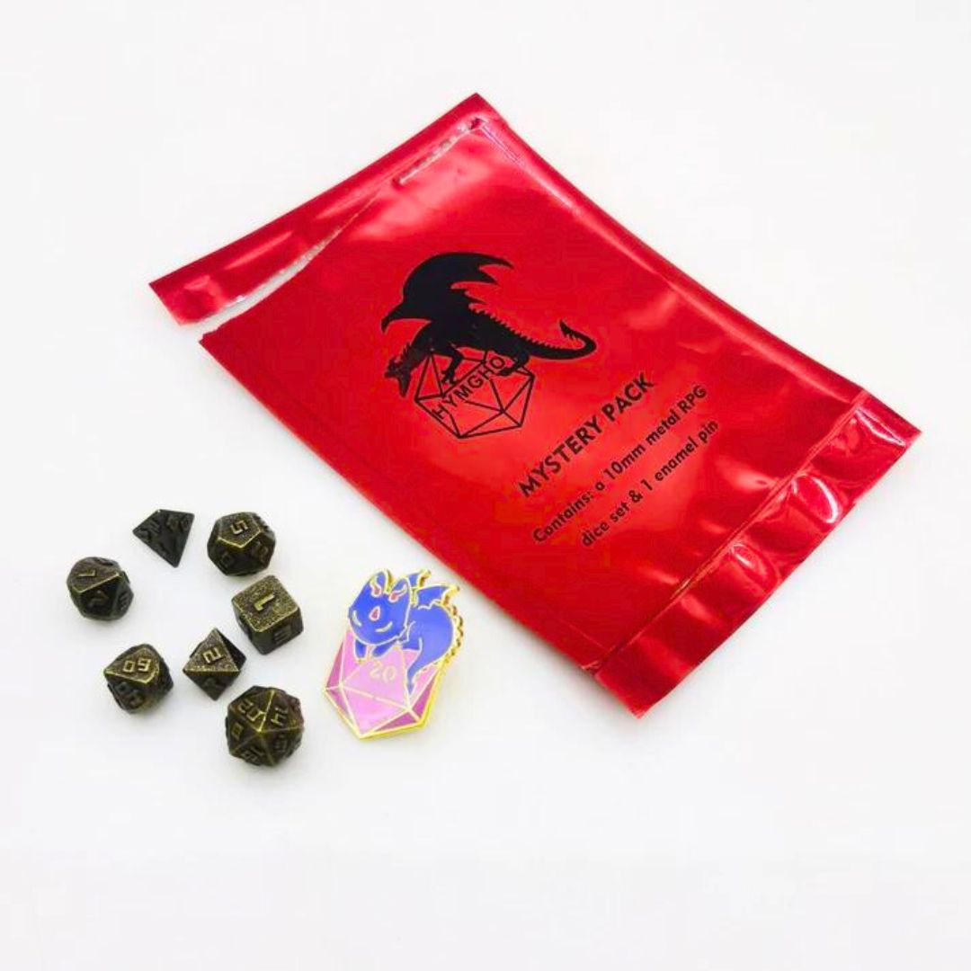 MYSTERY DICE SET 7 METAL MINI PACK 10mm w/ PIN