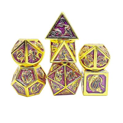 hym DICE SET 7 METAL DRAGON GOLD w/ PURPLE