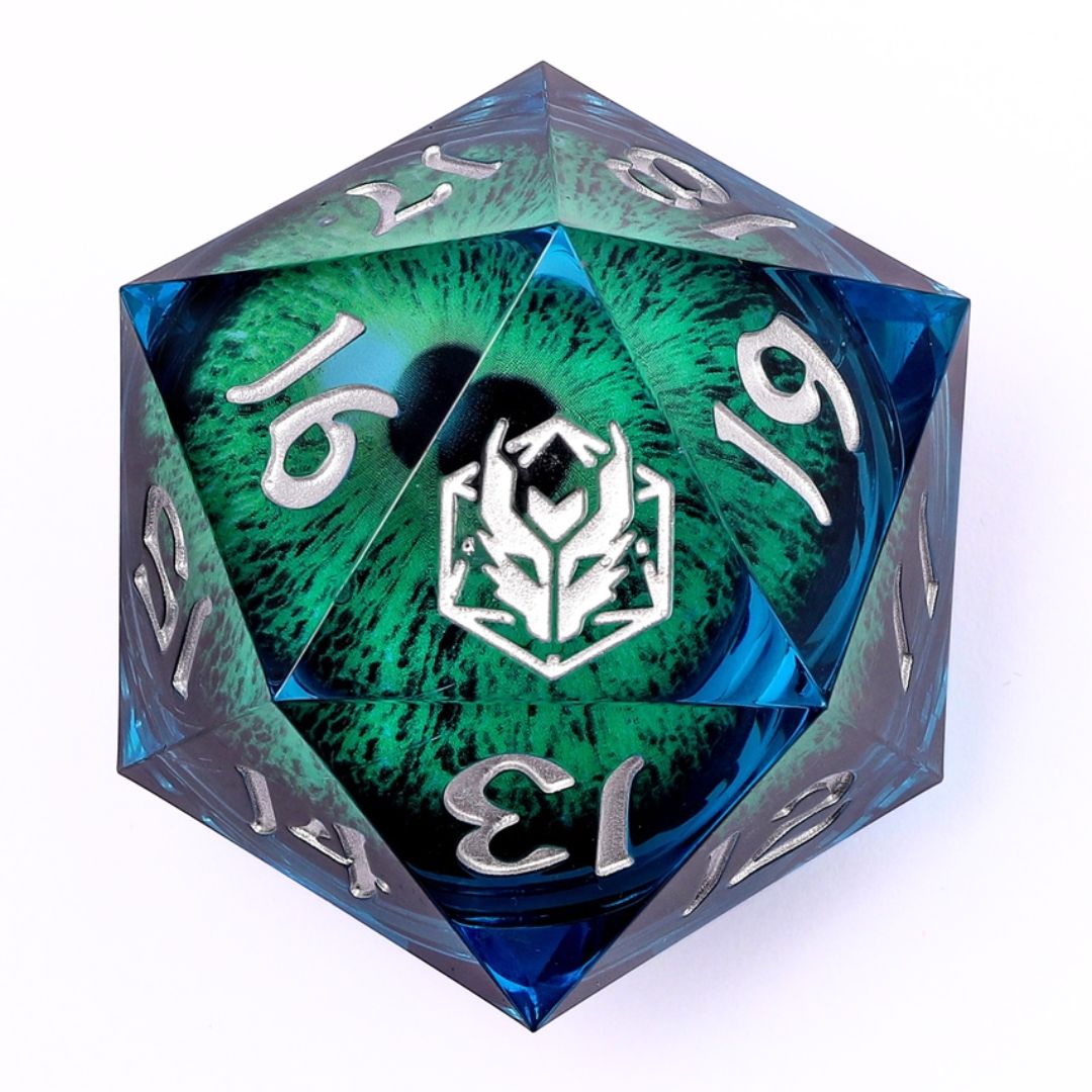 DICE D20 55mm SHARP EDGED - BLUE LIZARD EYE