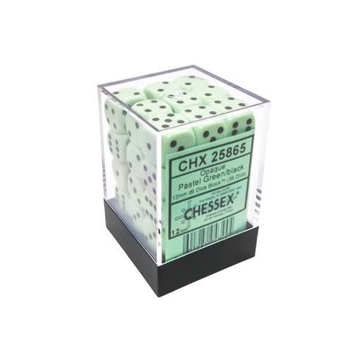 DICE SET D6 12mm OPAQUE PASTEL GREEN w/ BLACK