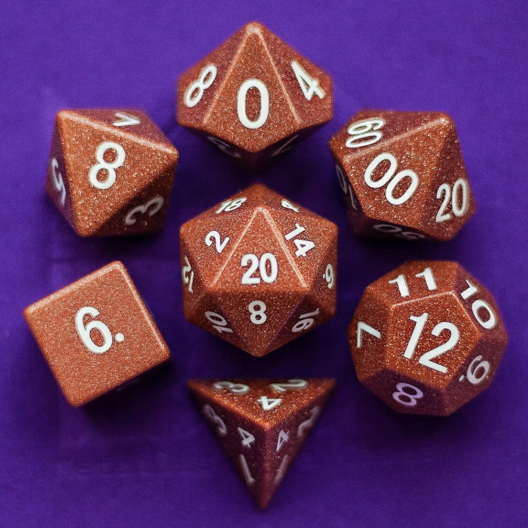 fr DICE SET 7 GEMSTONE GOLDSTONE