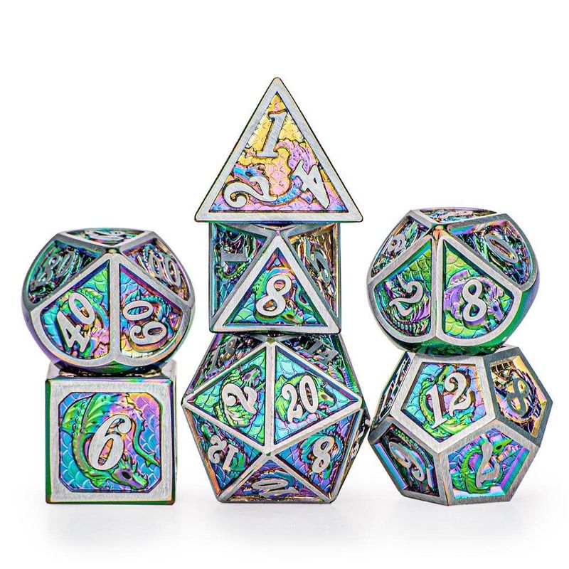 hym DICE SET 7 METAL DRAGON BRUSHED RAINBOW