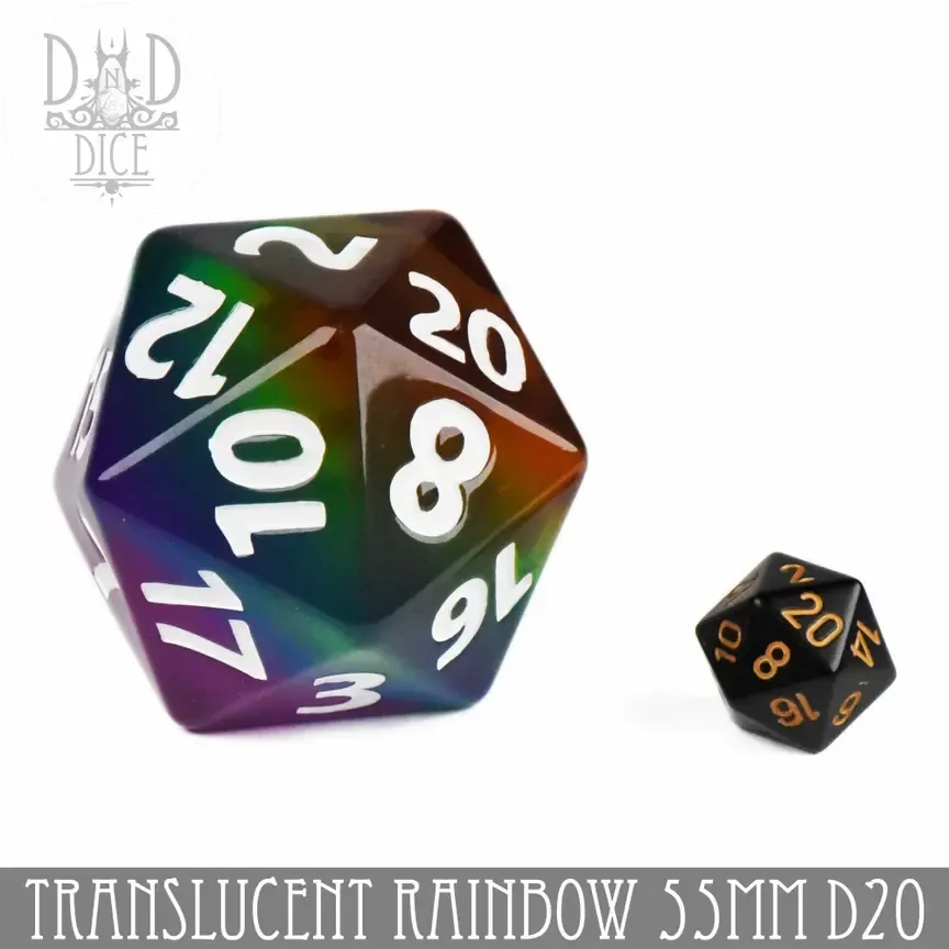 DICE D20 55mm TRANSLUCENT RAINBOW