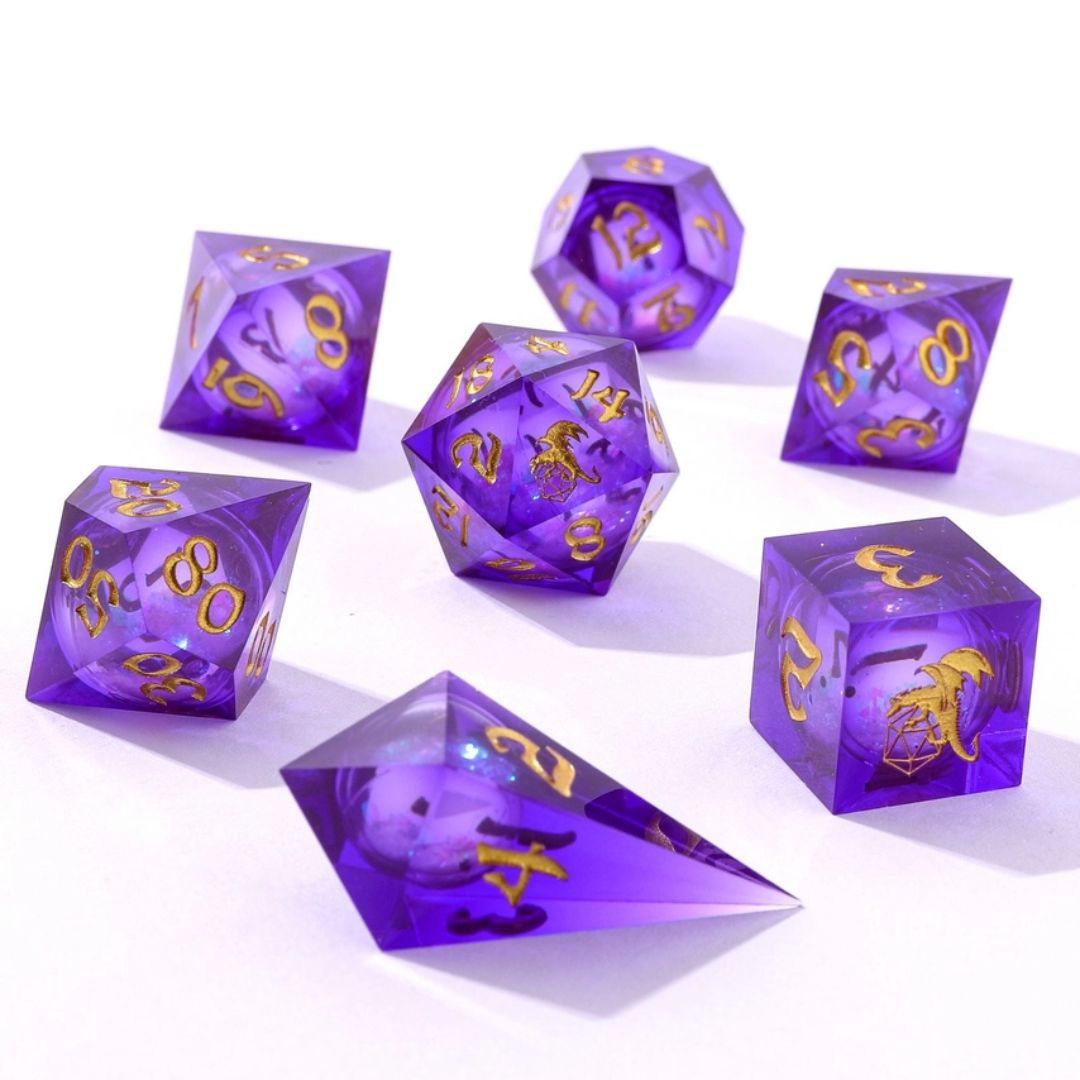 hym DICE SET 7 LIQUID CORE DISTILLED STORM PURPLE w/ GOLD