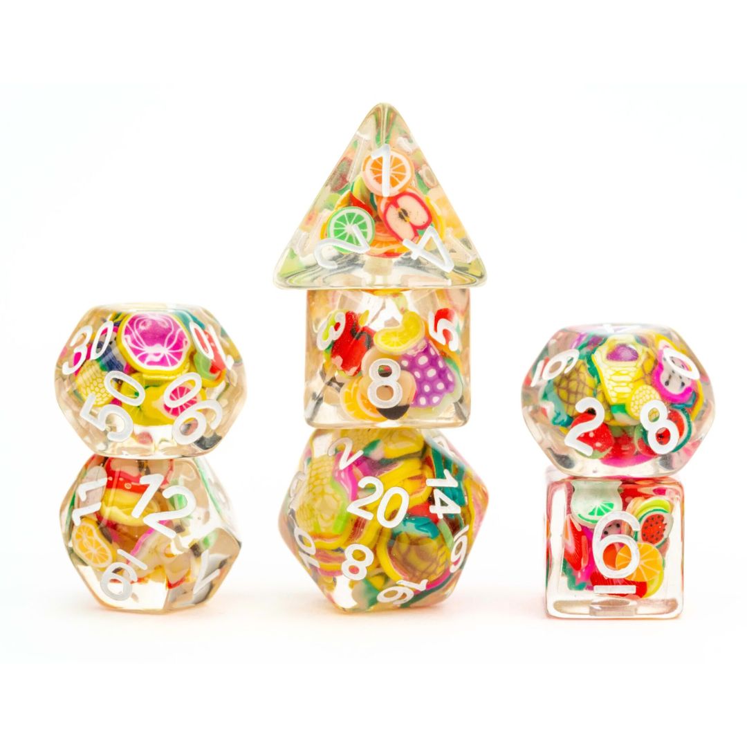 fr DICE SET 7 RESIN UNIQUE FRUIT