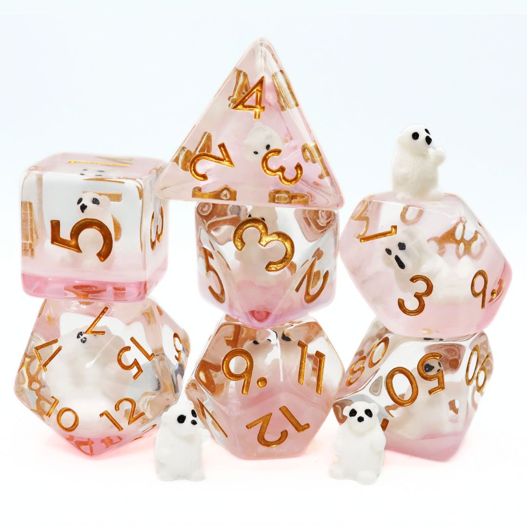 fb DICE SET 7 RESIN PINK POLAR BEAR