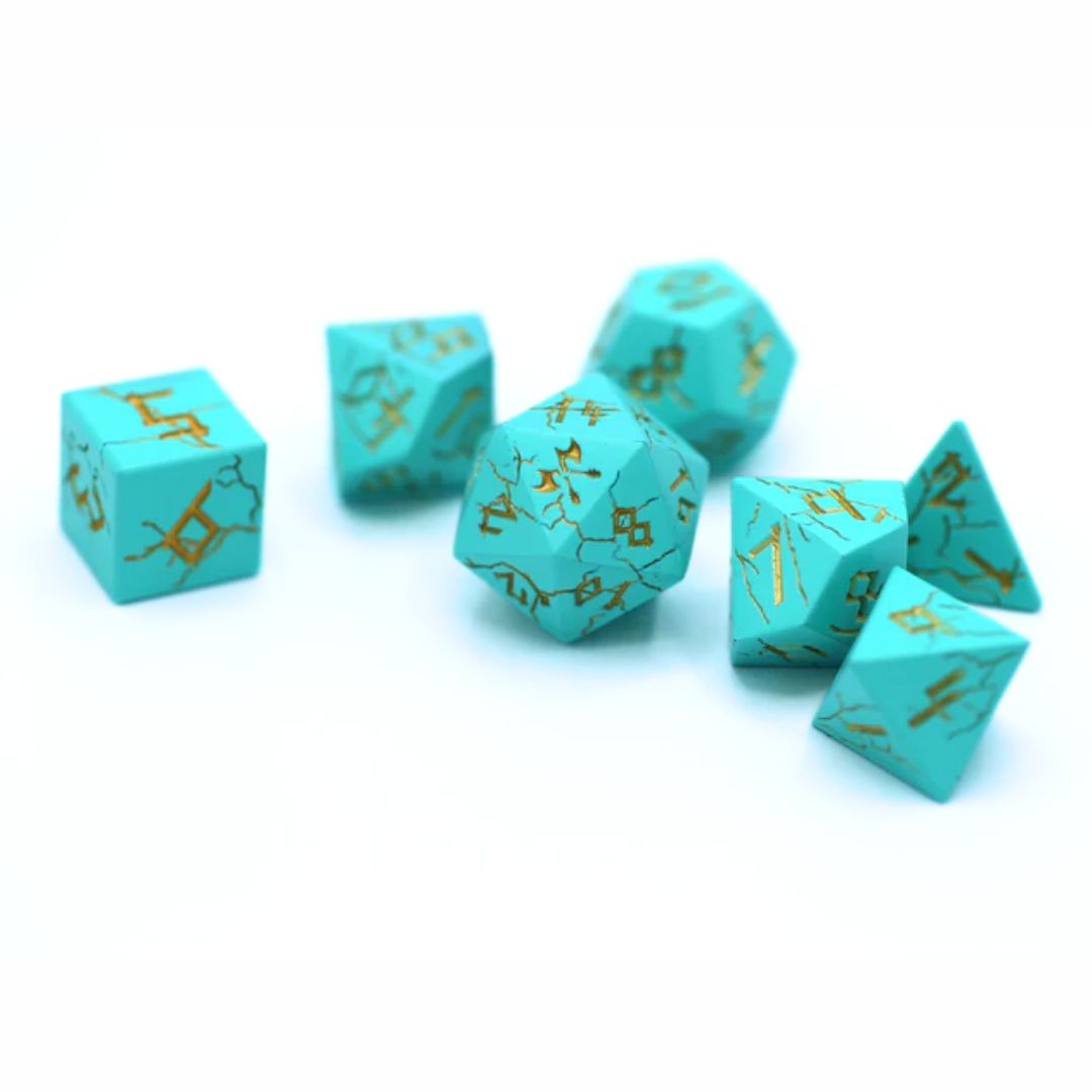 hym DICE SET 7 METAL BARBARIAN TURQUOISE w/ SILVER
