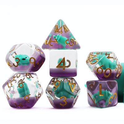 fb DICE SET 7 RESIN GREEN TRICERATOPS