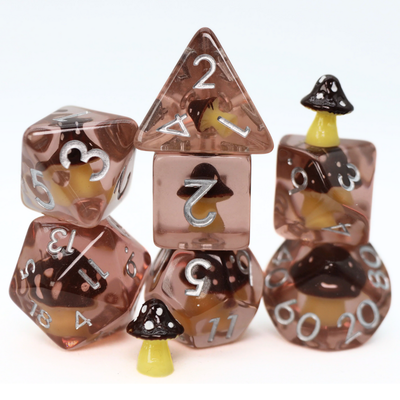 fb DICE SET 7 RESIN COFFEE MUSHROOM