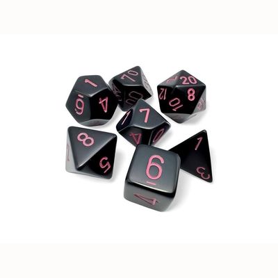 chx DICE SET 7 OPAQUE BLACK w/ PINK