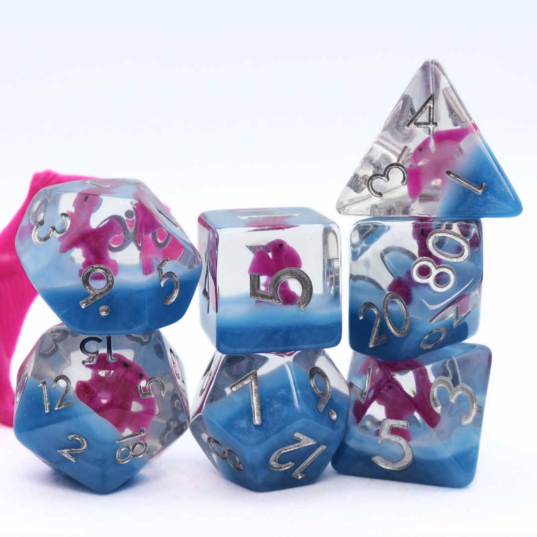 fb DICE SET 7 RESIN PINK PTERODACTYL