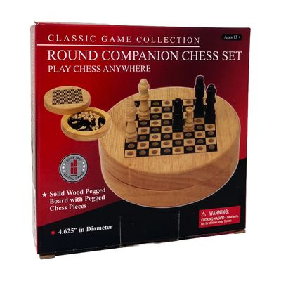 CHESS SET ROUND COMPANION w/PEGGED BOARD