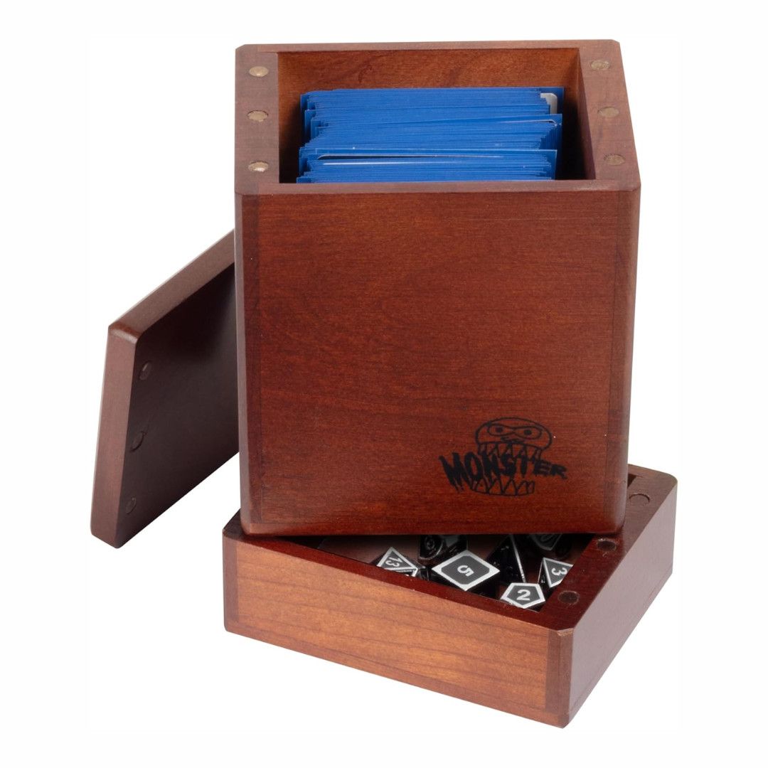 MONSTER WOODEN SINGLE (150 CARDS) DECK BOX WITH DICE TRAY: CHERRY