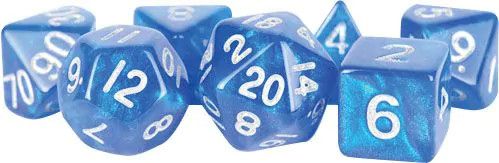 fr DICE SET 7 STARDUST BLUE w/ SILVER