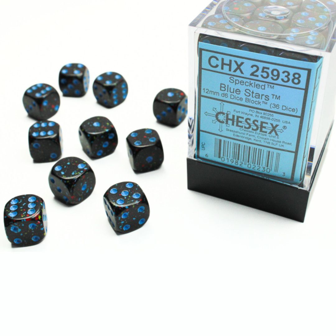 DICE SET D6 12mm SPECKLED BLUE STARS