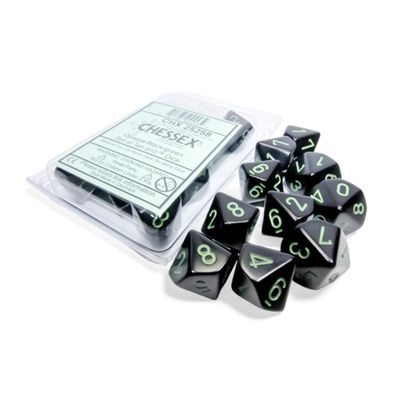 chx DICE SET D10 OPAQUE BLACK WITH GREEN
