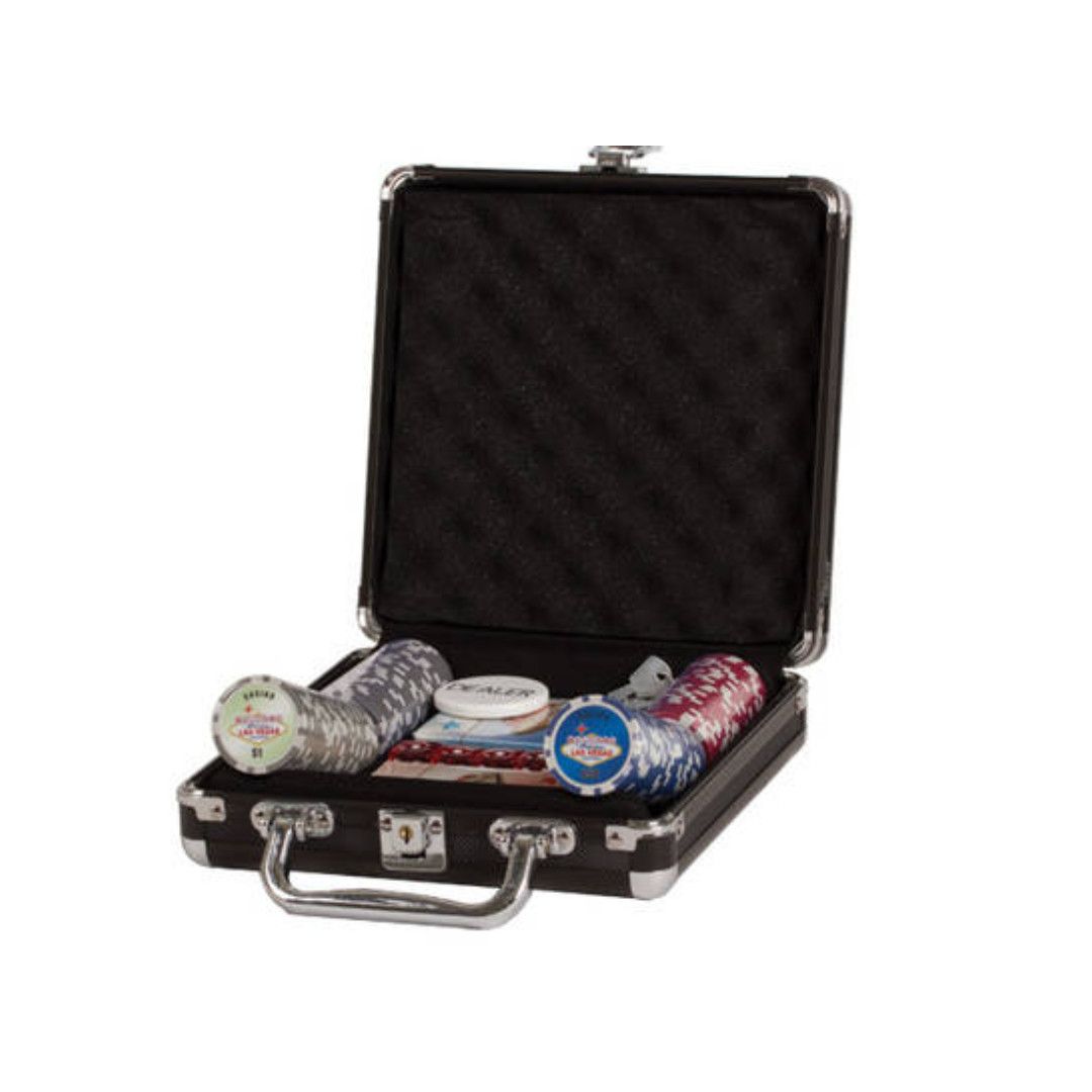 POKER CHIP SET 100 11G w/VEGAS PRINT in BLACK CASE