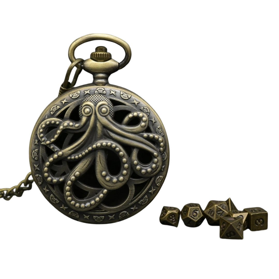 tdl DICE SET 7 WATCH CASE - KRAKEN&#39;S KEEPSAKE (Ancient Gold)