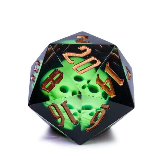 DICE D20 55mm HUGE - GLOWING SKULL GREEN