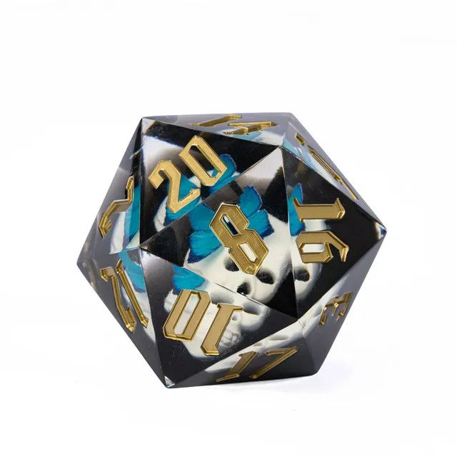 DICE D20 55mm HUGE - GLOWING SKULL WHITE