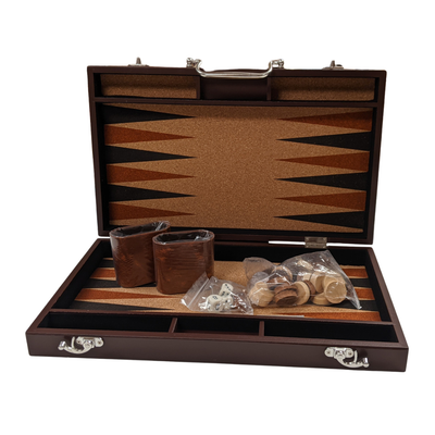BACKGAMMON 15&quot; CASE w/ CORKBOARD FIELD