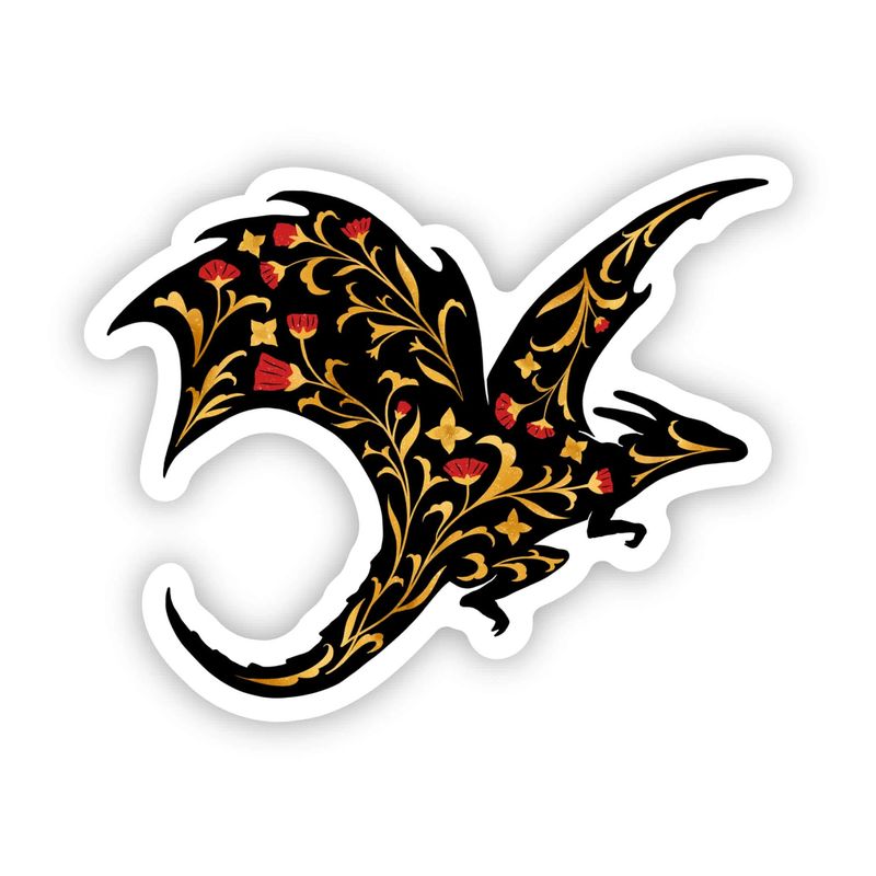 STICKER - GOLD &amp; RED FLOWER DRAGON