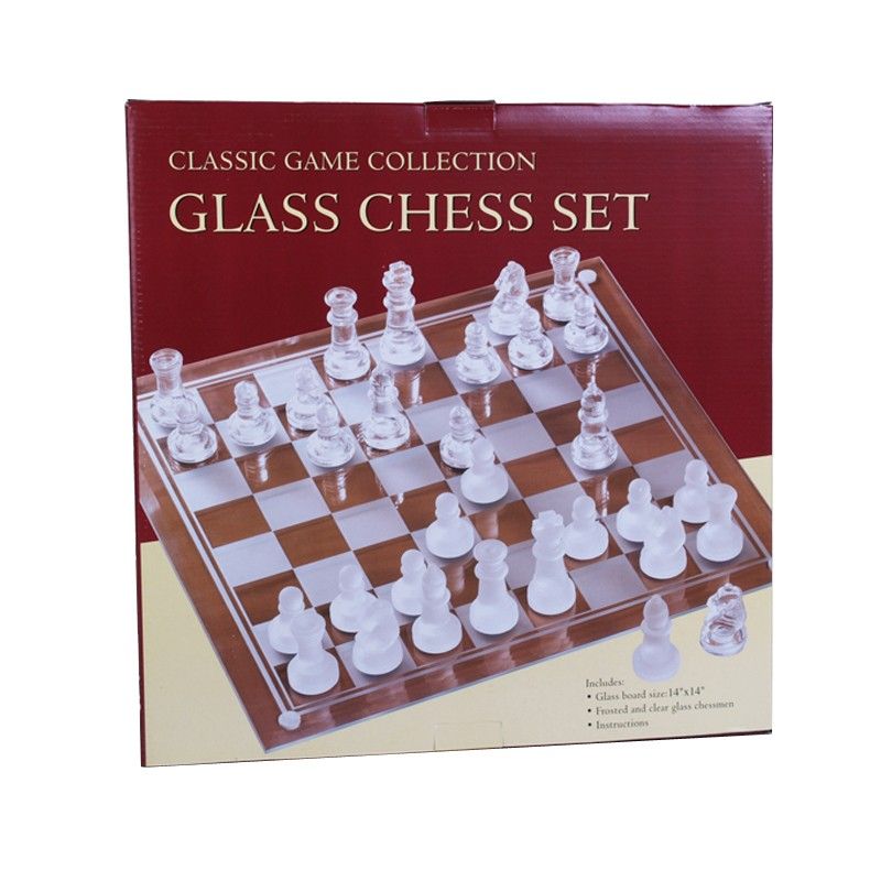 CHESS SET 3&quot; ETCHED GLASS on 14&quot; BOARD