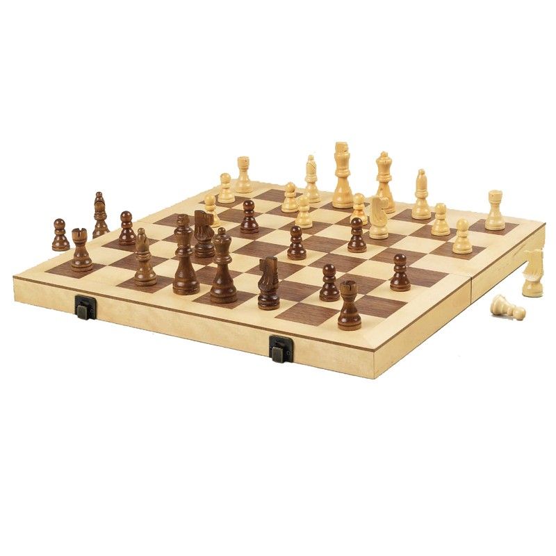 CHESS SET 3&quot; GERMAN WOOD on 16&quot; FOLDING BOARD
