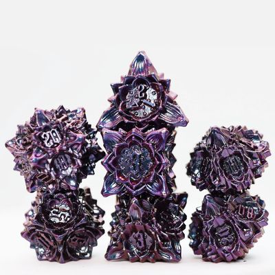 fb DICE SET 7 METAL FLORAL STARBURST BURNT NIGHTSHADE