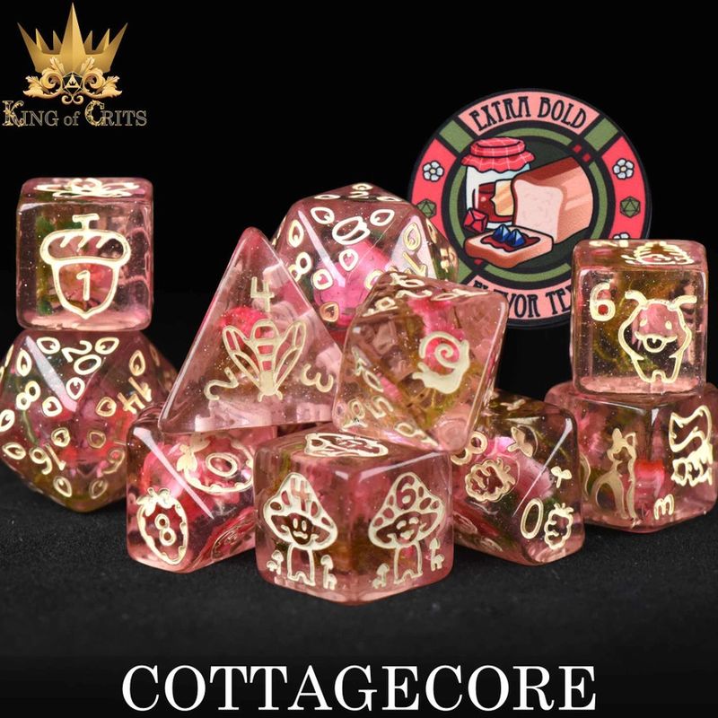 dnd DICE SET 11 COTTAGECORE Pink &amp; Orange w/ Glitter &amp; Gold