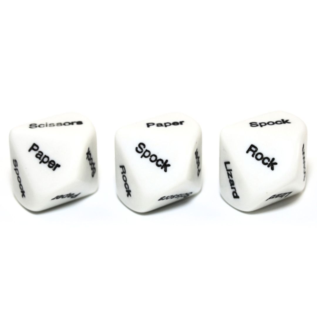CUSTOM D10 20mm ROCK PAPER SCISSORS LIZARD SPOCK