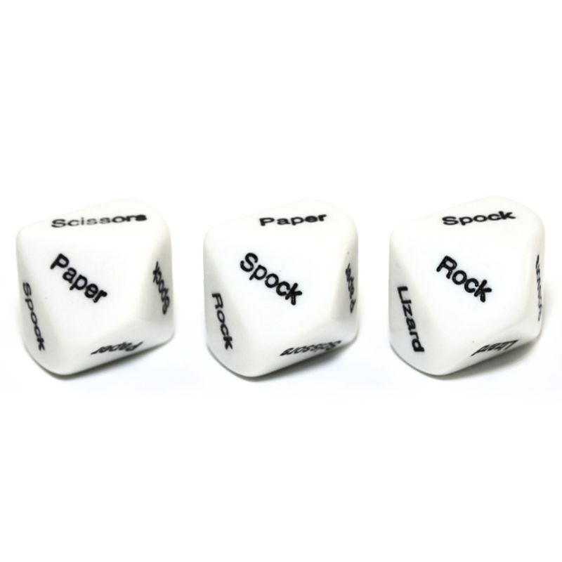CUSTOM D10 20mm ROCK PAPER SCISSORS LIZARD SPOCK