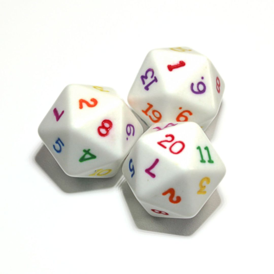 DICE D20 OPAQUE WHITE w/ RAINBOW