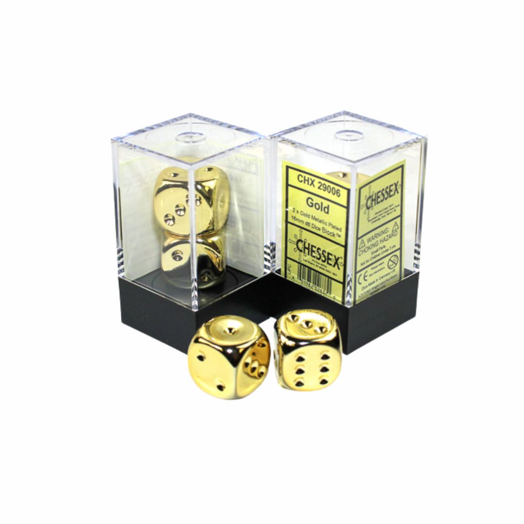 DICE PAIR 16mm METALLIC PLATED Gold