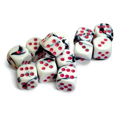 DICE SET D6 16mm GEMINI BLACK-WHITE w/ PINK