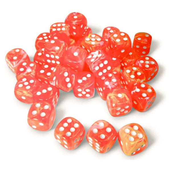 DICE SET D6 12mm FESTIVE DAHLIA w/ WHITE LUMINARY
