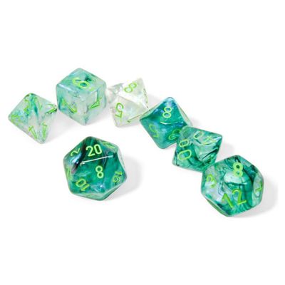 chx DICE SET 7 BOREALIS LUMINARY KELP w/ LIGHT GREEN