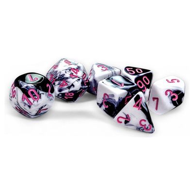 chx DICE SET 7 GEMINI BLACK-WHITE w/ PINK