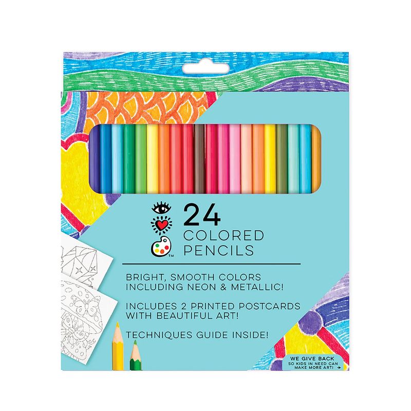COLORED PENCILS (24) + COLOR-IN POSTCARDS (2)